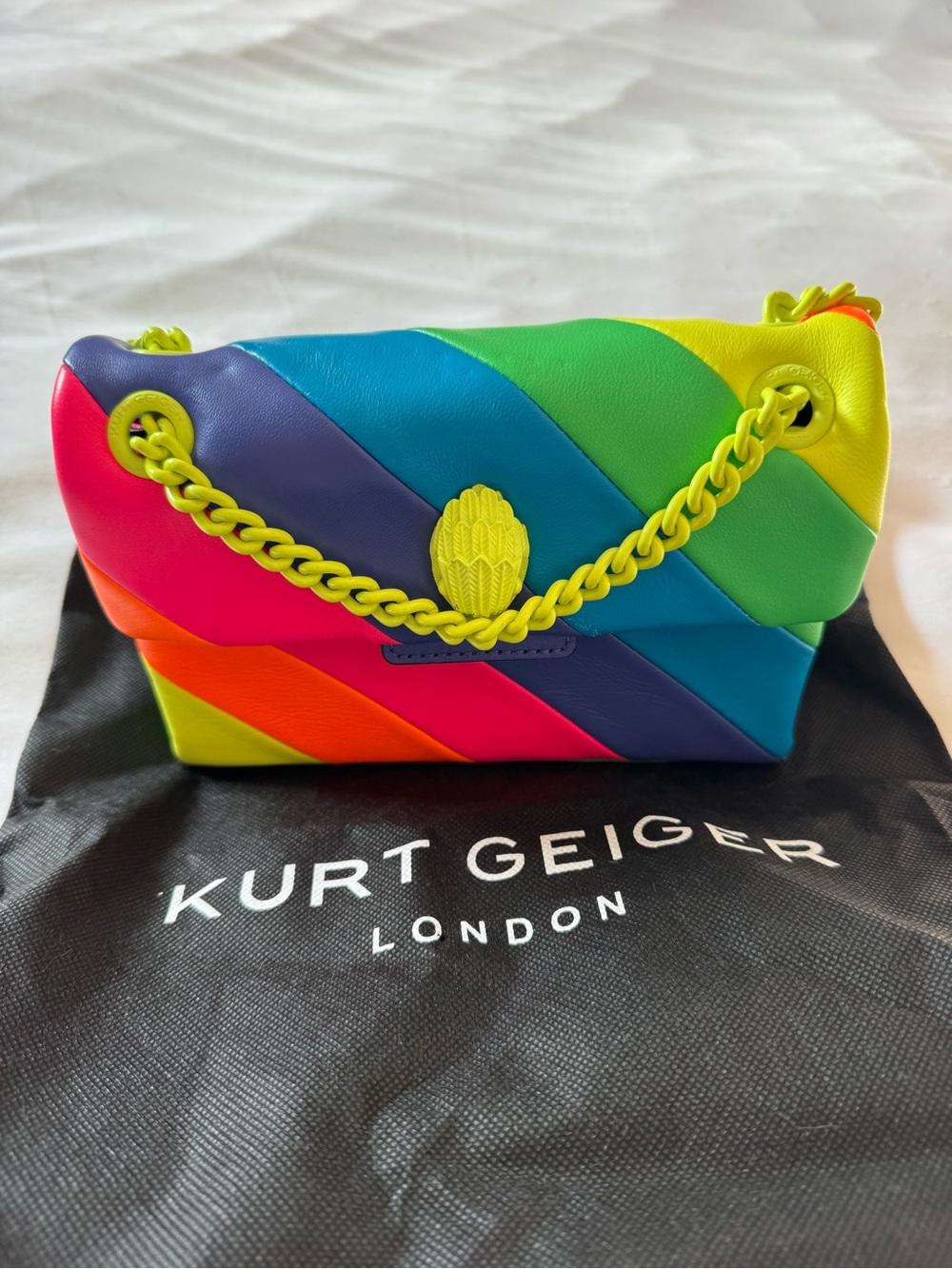 Kurt Geiger Rainbow Striped Leather Crossbody Bag in Neon Colors - Picture 2 of 5